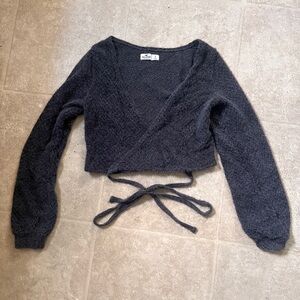 Hollister Charcoal Knit Sweater with Tie in Back